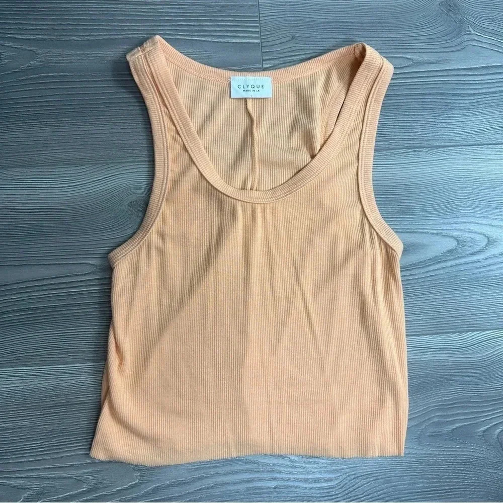 CLYQUE Light Orange Ribbed Cropped Tank Top‎ with Raw Hem